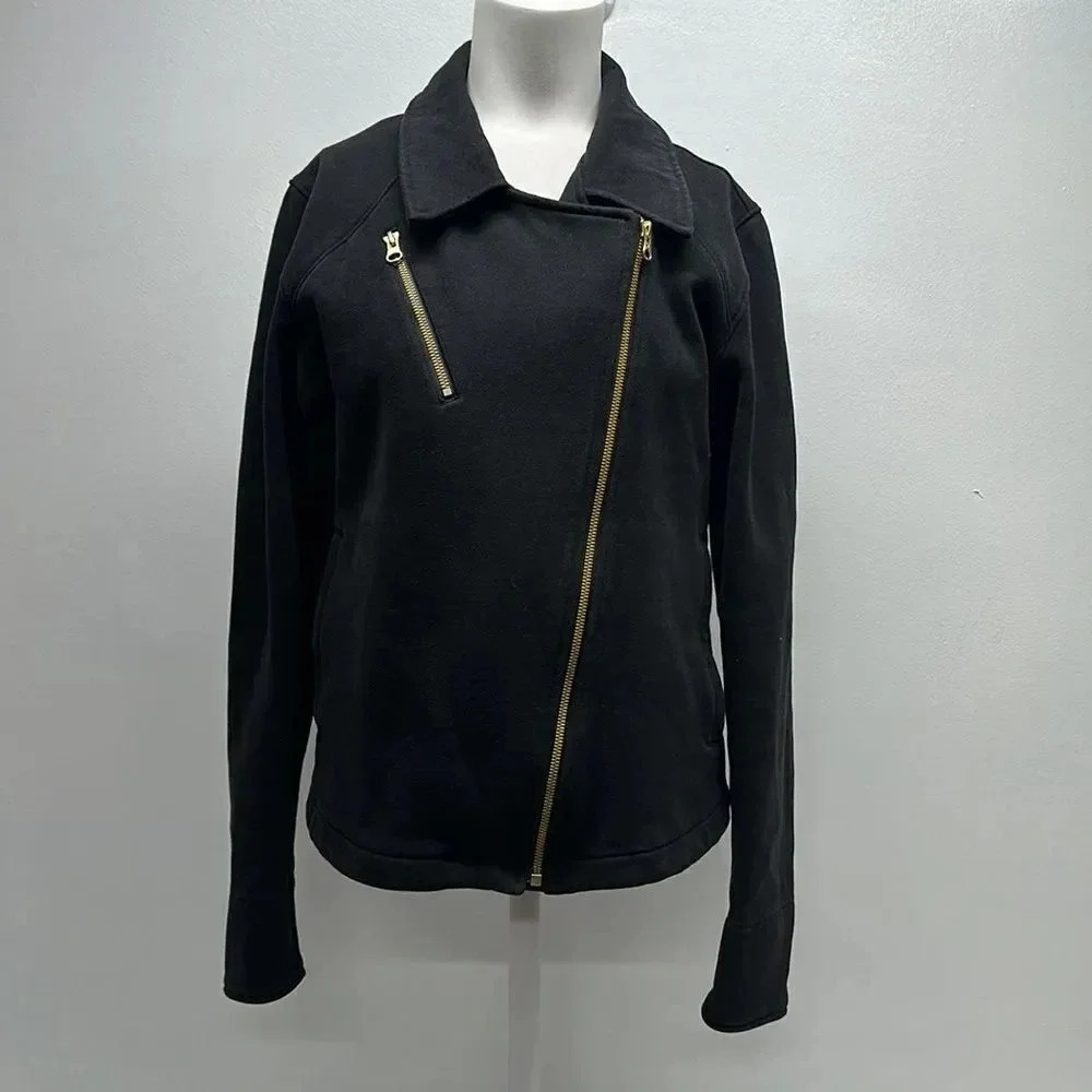 Lululemon Lab Shadow Jacket Collared Asymmetrical Zip Cotton Black Gold Size 4